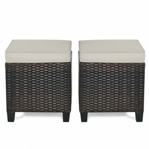 2 Pcs Patio Rattan Ottoman Cushioned Seat Foot Rest - Lot 162
