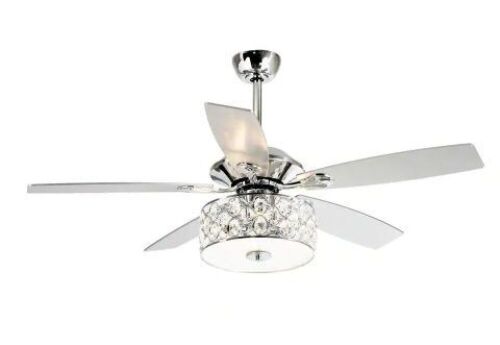 Huber 52 in. Indoor Chrome Downrod Mount Crystal Chandelier Ceiling Fan With Light and Remote Control - Lot 170
