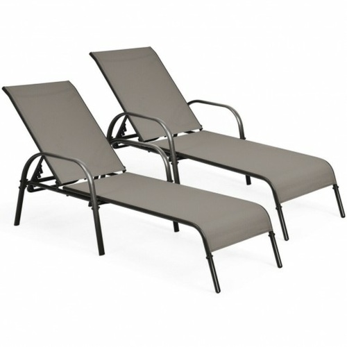 2 Piece Outdoor Patio Lounge Chair Chaise Fabric with Adjustable Reclining Armrest  - Lot 372