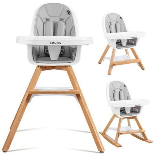 Costway 3-in-1 Convertible Wooden Baby High Chair with Tray, Adjustable Legs, Cushion  - Lot 391