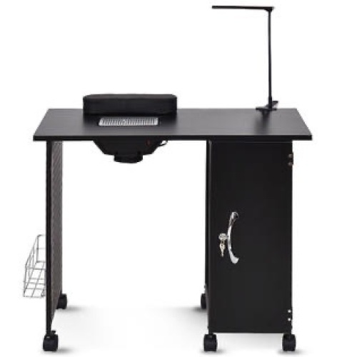 Costway Manicure Nail Table Station Black Steel Frame with Equipment Drawer - Lot 393