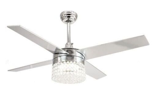 Marchand 48 in. Indoor Chrome Downrod Mount Crystal Chandelier Ceiling Fan With Light and Remote Control - Lot 411