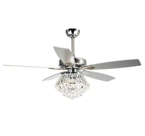 Zuniga 52 in. Indoor Chrome Downrod Mount Crystal Chandelier Ceiling Fan With Light and Remote Control - Lot 442