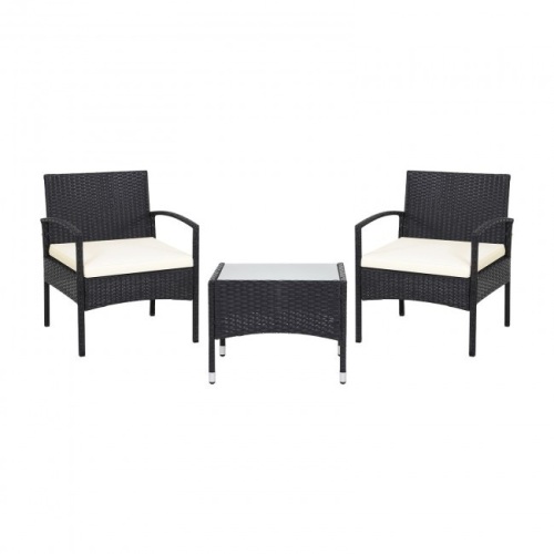 3 Pieces Patio Wicker Rattan Furniture Set with Cushion - Lot 510