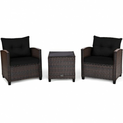 Costway 3 Piece Patio Rattan Cushioned Conversation Set - Unsure if Hardware Complete - Lot 516