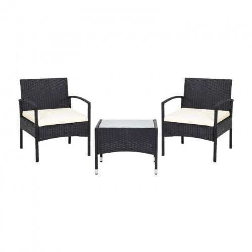 3 Pieces Patio Wicker Rattan Furniture Set with Cushions - Lot 582