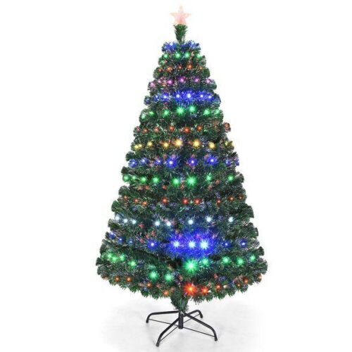 Costway 6' Pre-Lit Christmas Tree Fiber Optic Multicolor LED Lights and Stand - Lot 594