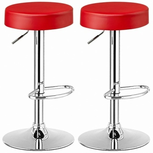 Set of 2 Red Backless Steel Height Adjustable Swivel Bar Stool with PU Leather Seat  - Lot 596