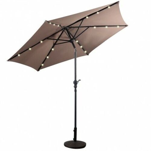 Costway 9' Solar LED Lighted Patio Market Umbrella Tilt Adjustment Crank Lift Tan  - Lot 651