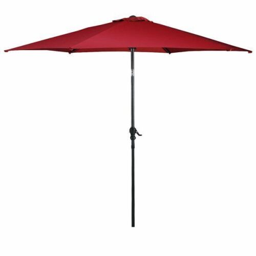 Costway 10FT Patio Umbrella 6 Ribs Market Steel Tilt W/ Crank Outdoor Garden Burgundy - Lot 665