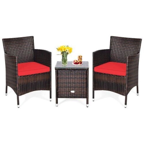 Costway Outdoor 3 PCS PE Rattan Wicker Furniture Set, Garden Red - Lot 676