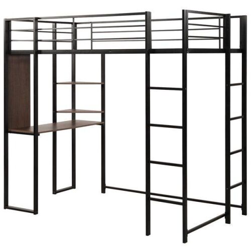 Costway Metal Loft Bed Storage, Twin, Black - Lot 685