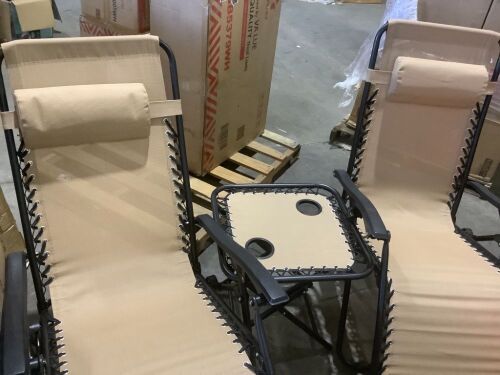 3 Pieces Folding Portable Zero Gravity Reclining Lounge Chairs Table Set - Lot 686