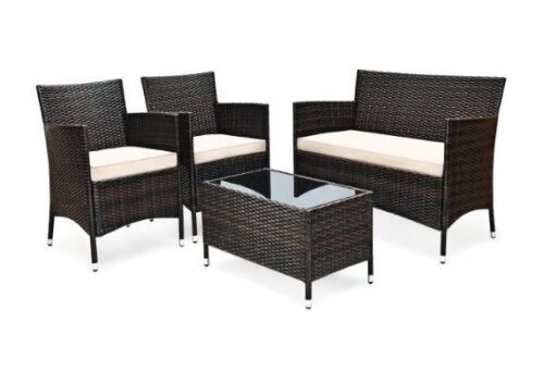 4-Piece Rattan Patio Conversation Set with Cushions - Lot 698
