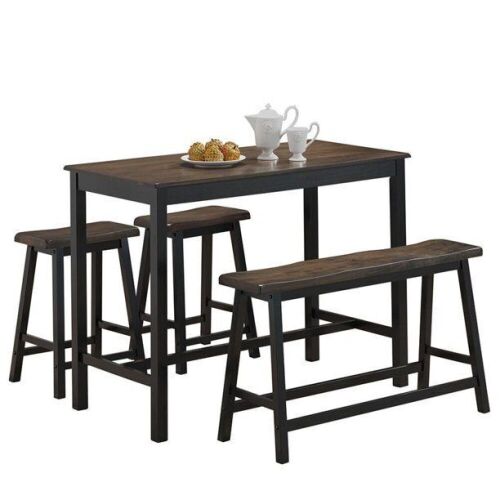 Costway 4 Pcs Solid Wood Counter Height Table Set w/ Height Bench & Two Saddle Stools - Lot 1055