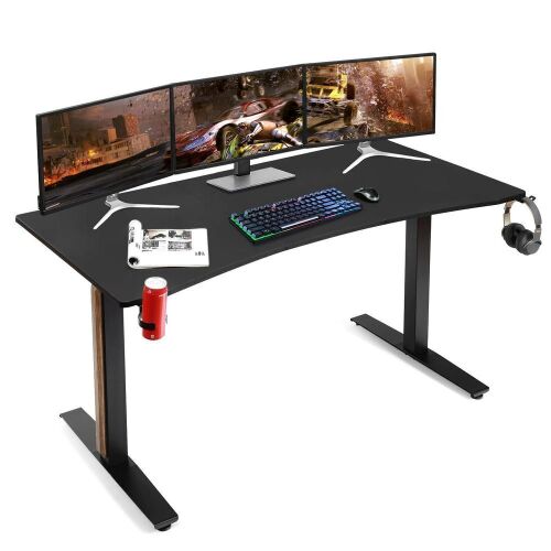 Costway 63" Gaming Desk T- Shaped Computer Desk Gamer Table w/Headphone Hook & Cup Holder - Lot 1065