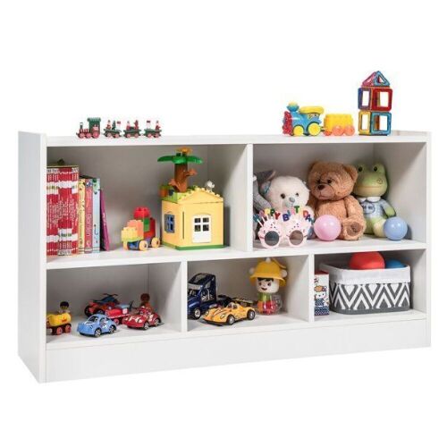 Costway Kids 2-Shelf Bookcase 5-Cube Wood Toy Storage Cabinet Organizer - Lot 1096