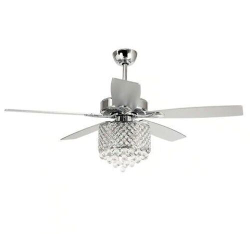 Deido 52 in. Indoor Chrome Downrod Mount Crystal Chandelier Ceiling Fan With Light and Remote Control - Lot 1158