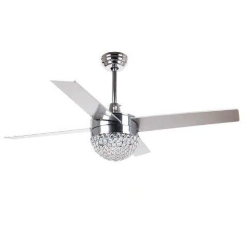 Dreyer 48 in. Indoor Chrome Downrod Mount Crystal Ceiling Fan with Light Kit and Remote Control - Lot 1188