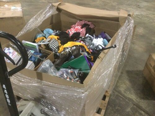 Pallet of Shelf Pulls Including Stationary, Pool Floats, Shoes & Clothes - Lot 46