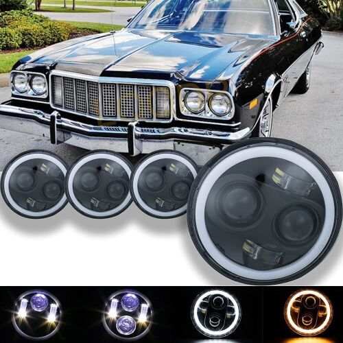 LQQDP 4pcs 5.75" Round Black Housing Clear Lens LED Halo Angel Eye Projector Headlights Assembly H4/9003/HB2 Conversion Kit Amber Turn Signal/Parking White High/Low Beam DRL Daytime Running Light - Lot 307