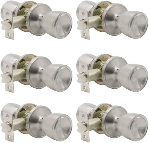 Lot of (3) Probrico Hall & Closet Passage Door Knobs, Brushed Nickel Tulip Style Stainless Steel Keyless Door Handles, 2 Pack - Lot 411