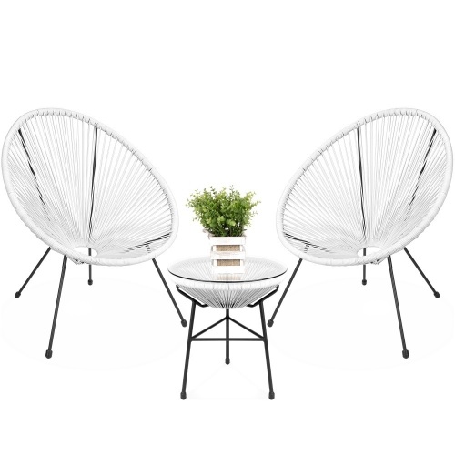 3-Piece All-Weather Patio Acapulco Bistro Set w/ Rope, Glass Top Table  - Lot 446
