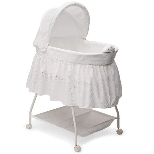 Delta Children Deluxe Sweet Beginnings Bedside Bassinet with Lights and Sounds, Turtle Dove - Lot 511