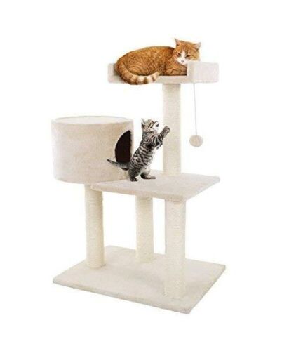 Plush Multi Level Cat Tower With Scratching Posts, Perch Style Bed, Cat Condo And Hanging Toy - Lot 552