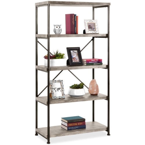 5-Tier Industrial Bookshelf w/ Metal Frame, Wood Shelves  - Lot 562