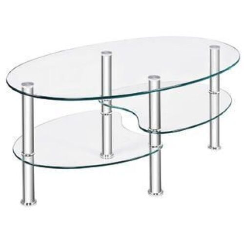 Costway Tempered Glass Oval Side Coffee Table - Lot 613
