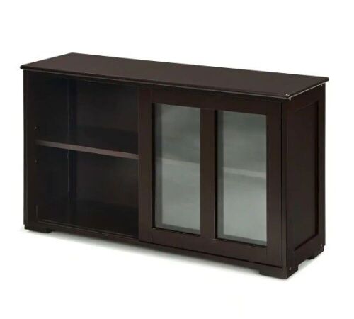 Costway Brown Kitchen Storage Cabinet Sideboard Buffet Cupboard with Sliding Door - Lot 633
