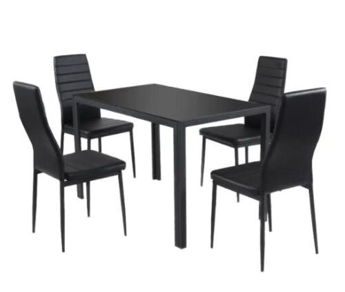 Costway 5-Piece Metal Rectangle Glass Top Black Bar Table Set - Lot 654