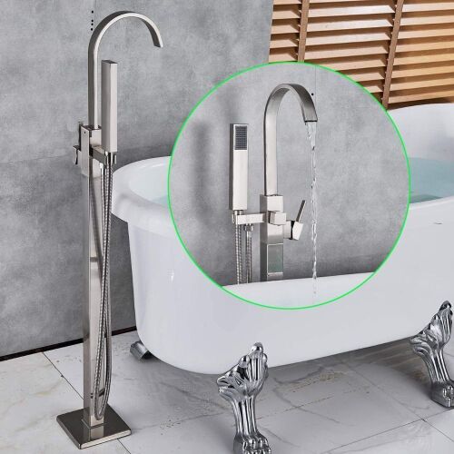 Rozin Floor Mounted Tub Faucet Single Handle Swivel Spout Bathtub Filler Faucet with Hand Shower  - Lot 685