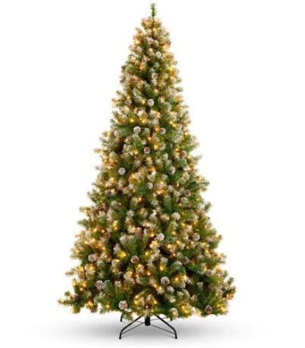 7.5' Pre-Lit Pre-Decorated Christmas Tree w/ Flocked Tips, Pine Cones - Lot 785