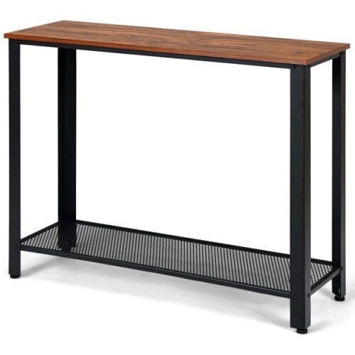 Costway Console Sofa Table with Storage Shelf Metal Frame Wood Look Entryway Table, Black - Lot 790