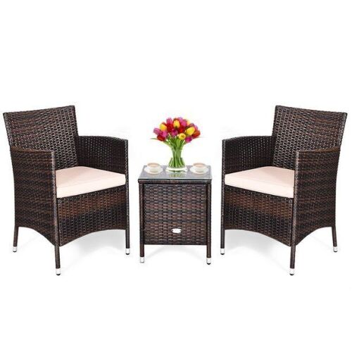 Costway Outdoor 3 PCS PE Rattan Wicker Furniture Set - Lot 822