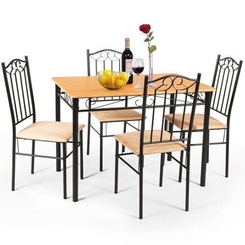 Costway 5 PC Dining Set Wooden Table and 4 Cushioned Chairs - Lot 832