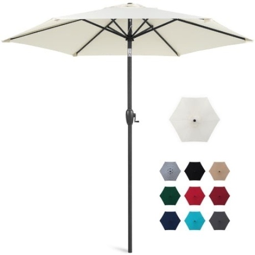 Outdoor Market Patio Umbrella w/ Push Button Tilt, Crank Lift - 7.5ft  - Lot 1036