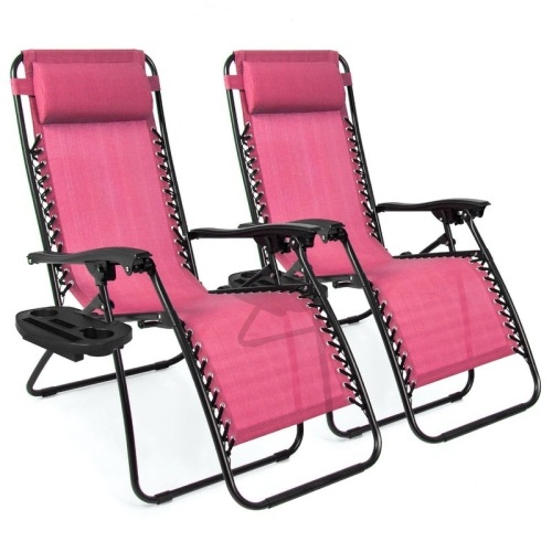 Set of 2 Adjustable Zero Gravity Patio Chair Recliners w/ Cup Holders  - Lot 1046