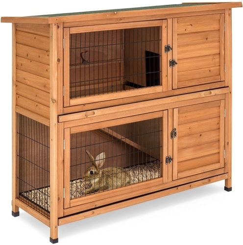 2-Story Outdoor Wooden Pet Rabbit Hutch Animal Cage for Backyard, Garden, 48x41in, Brown, w/Ladder. Appears New - Lot 71