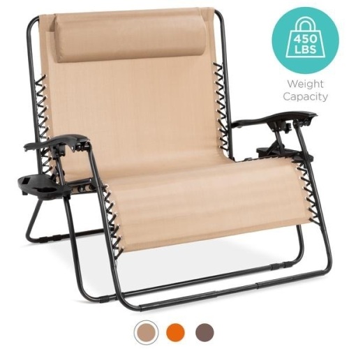 2-Person Double Wide Zero Gravity Chair Lounger w/ Cup Holders, Headrest. Appears New - Lot 118