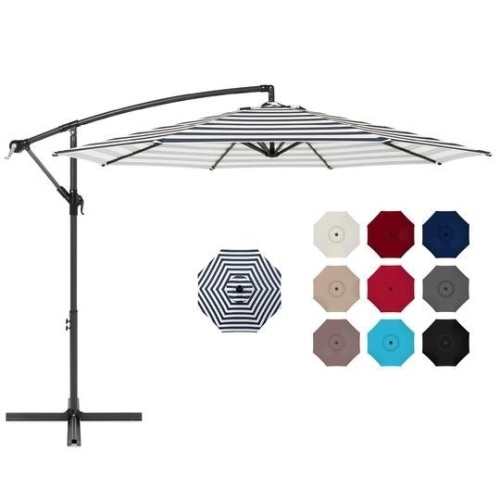10ft Offset Hanging Patio Umbrella - Navy Stripe. Appears New - Lot 121
