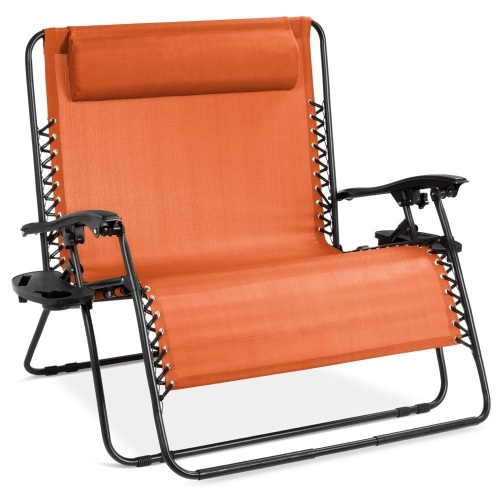 2-Person Double Wide Zero Gravity Chair Lounger w/ Cup Holders, Headrest. Appears New - Lot 130