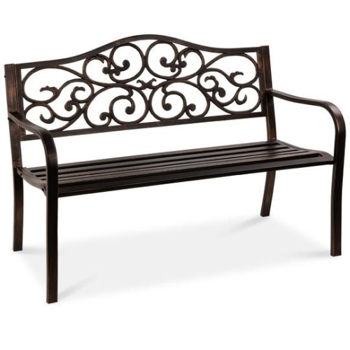 Steel Garden Bench for Outdoor Patio w/ Floral Design Backrest - 50in. Appears New - Lot 136