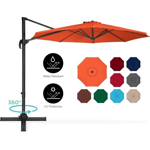 360-Degree Rotating Cantilever Offset Patio Umbrella w/ Tilt, 10ft - Orange. Appears New - Lot 145