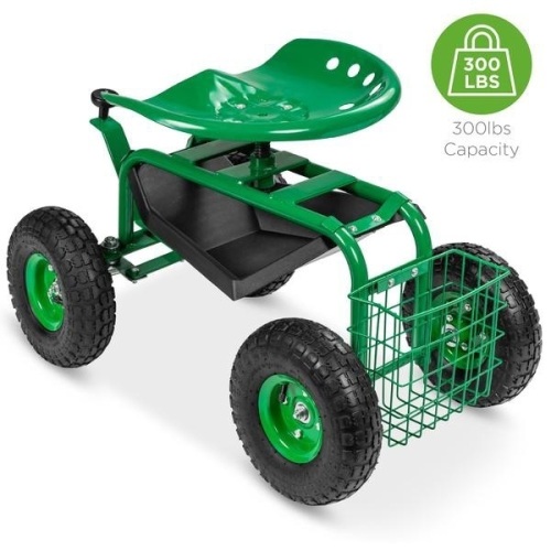 4-Wheel Mobile Rolling Garden Work Seat w/ Tool Tray and Basket. Appears New - Lot 200
