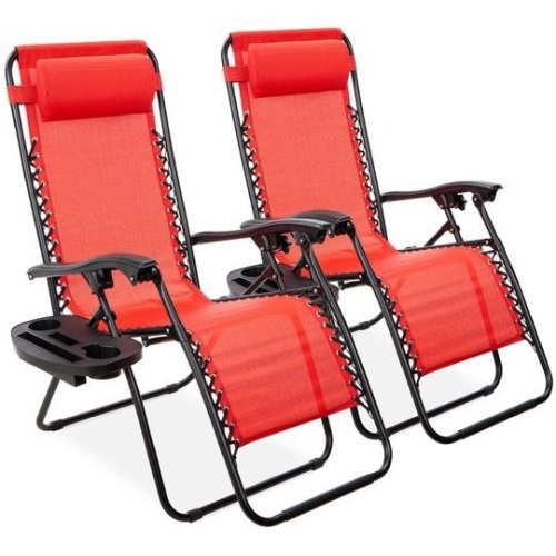 Set of 2 Adjustable Zero Gravity Patio Chair Recliners w/ Cup Holders. Appear New - Lot 206
