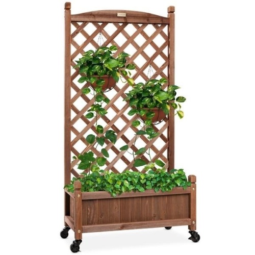 Wood Planter Box & Lattice Trellis w/ Drainage, Optional Wheels - 48in. Appears New - Lot 213
