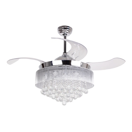 Parrot Uncle Crystal Ceiling Fan with Lights Crystal Chandelier Fan with 4 Retractable Blades and Remote Control, 3000K Warm LED Lights. NEW - Lot 282